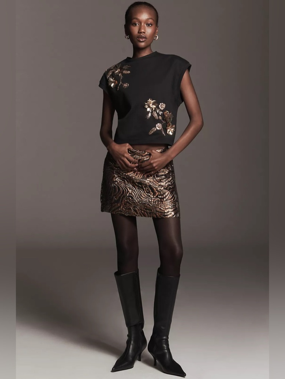 By Anthropologie Short-Sleeve Encrusted Top
